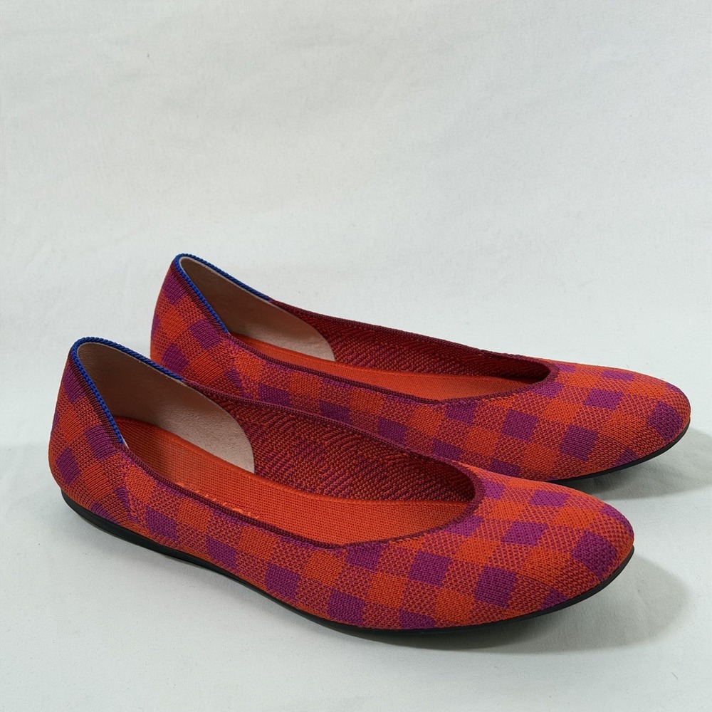 Rothys Size-10 Women Ballet Flat The Square Pomegranate Gingham Orange Plaid